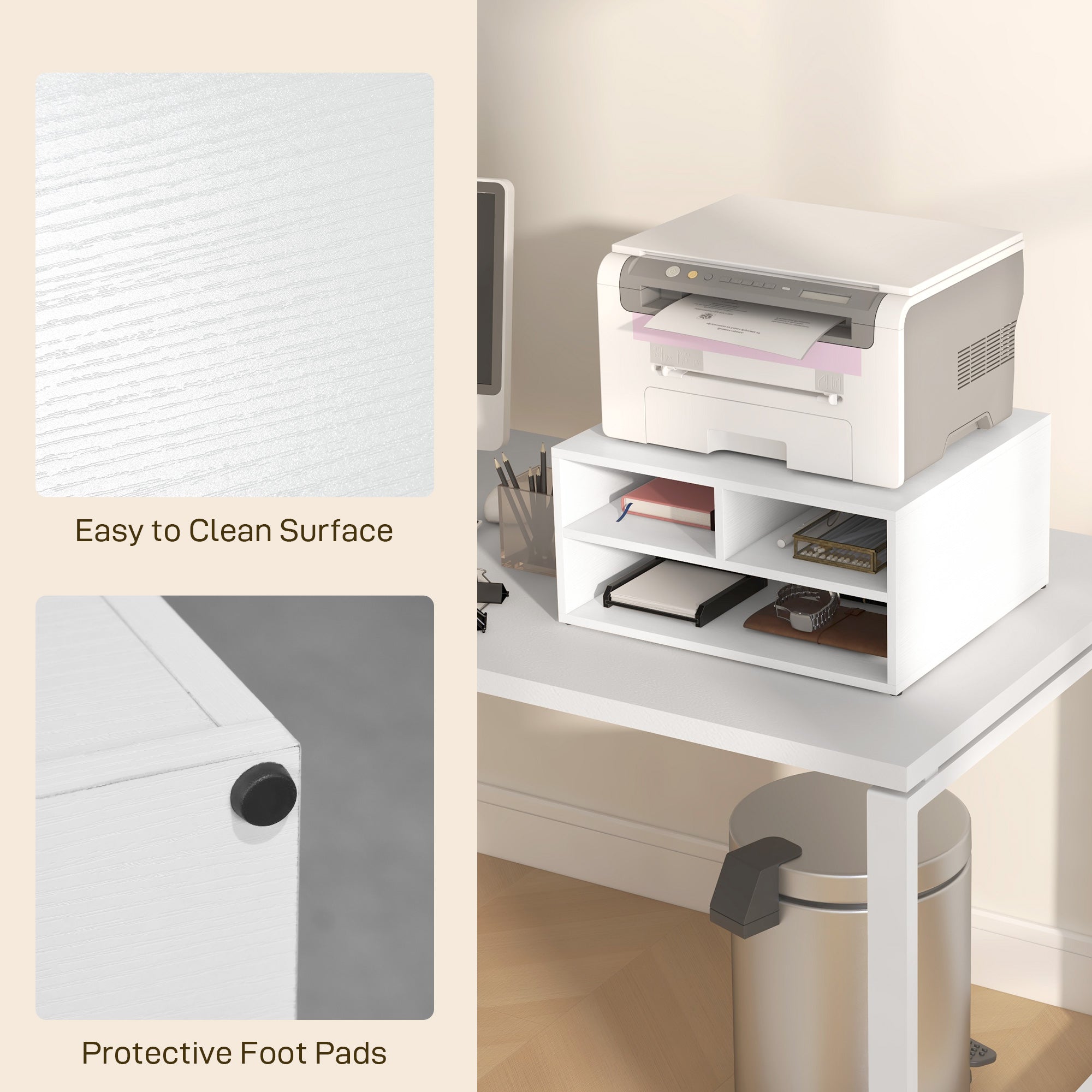 Printer Storage Cabinet, Three-Compartment, White