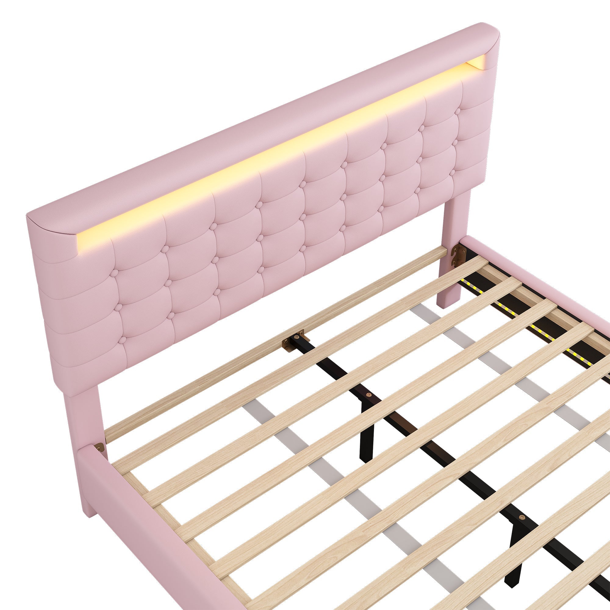 Flatbed 140x200cm LED Light Adjustable Headboard - Pink PU
