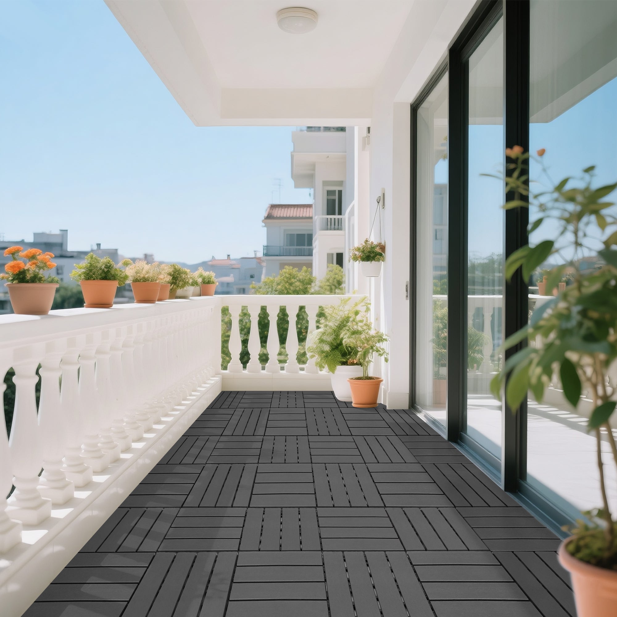 Plastic Interlocking Deck Tiles 44 Pack 12x12 Square Waterproof Outdoor Dark Grey