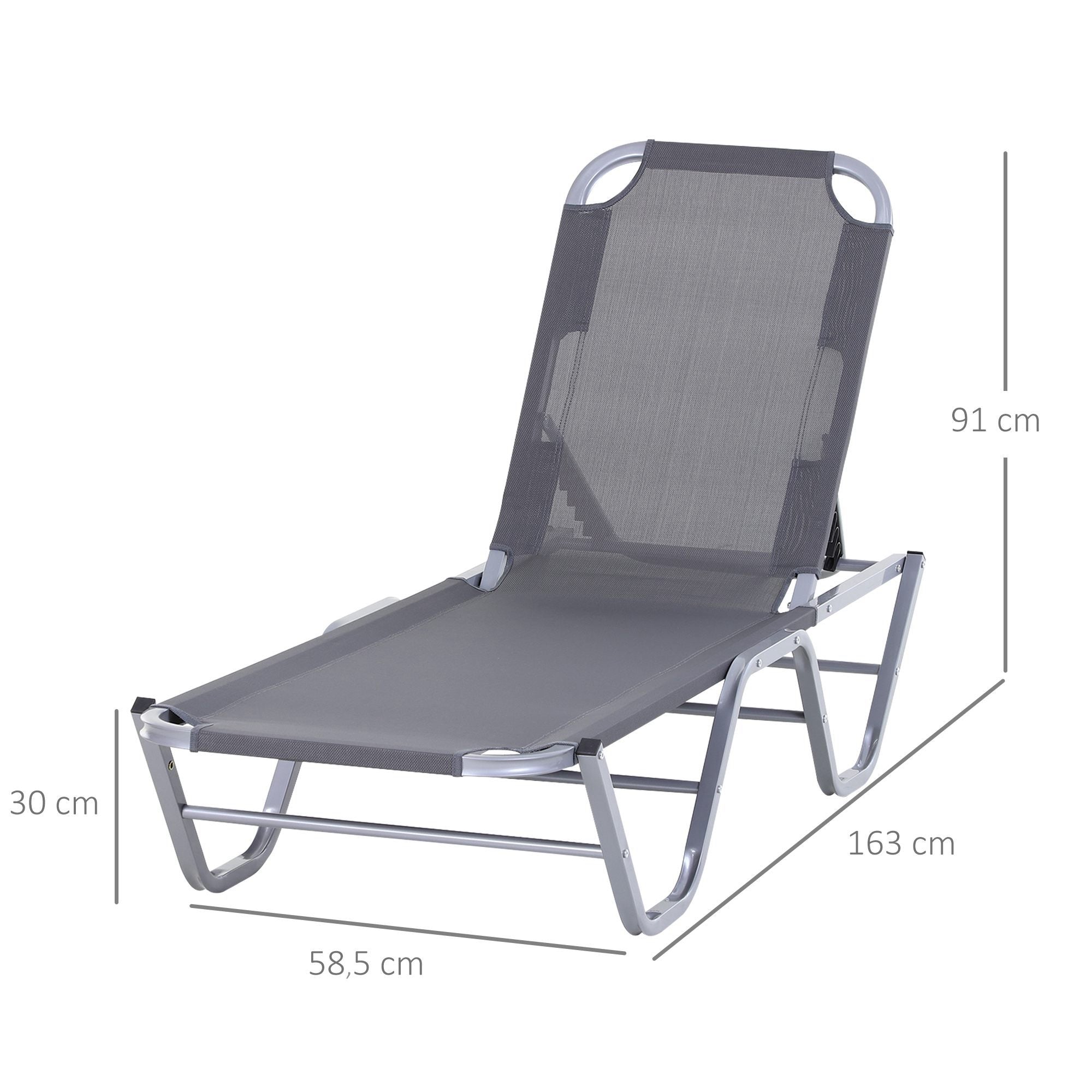 Sun Lounger Recliner w/ 5-Position Adjustable Backrest, Aluminum LIGHT GREY