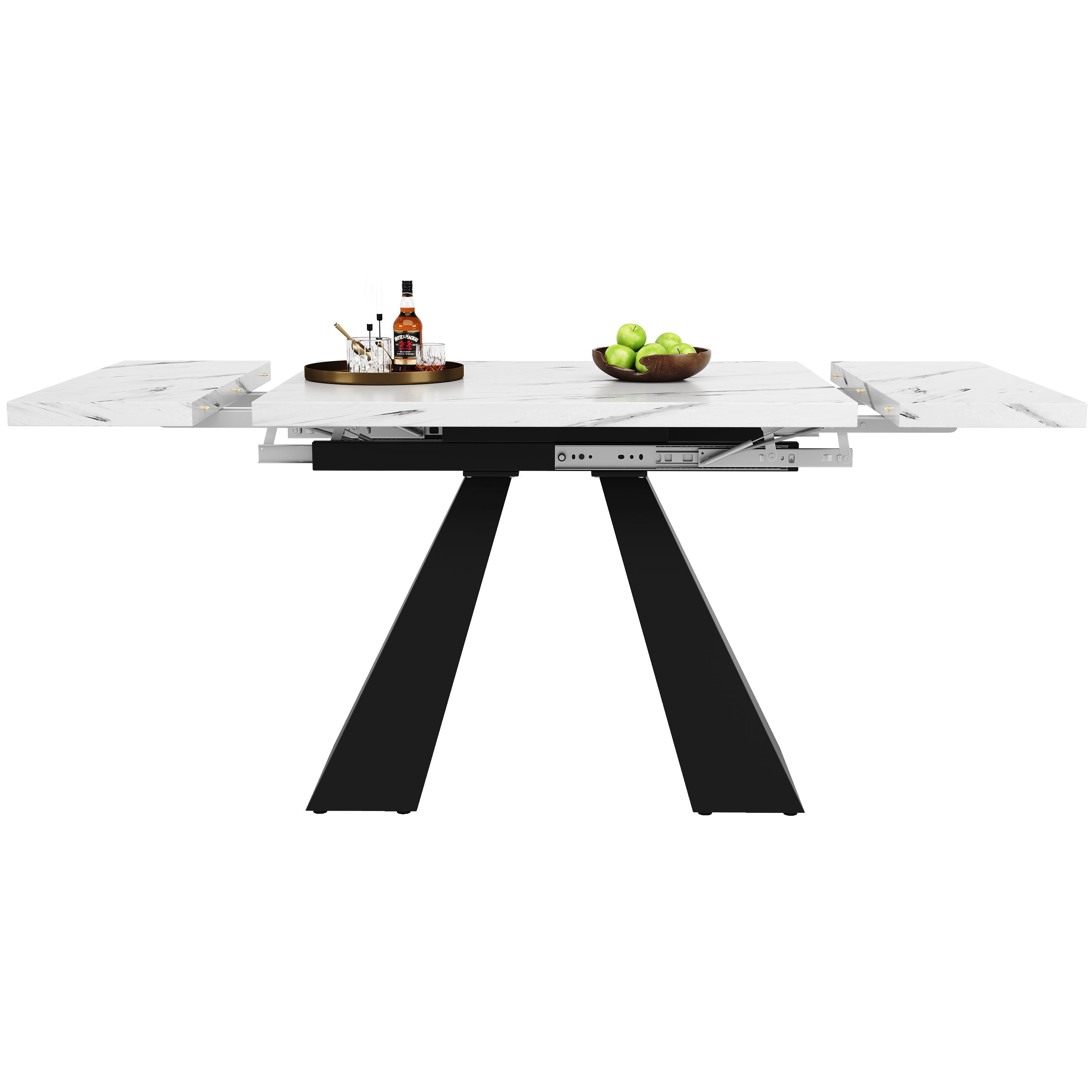 Extendable Dining Table Telescopic 99-159cm Space-Saving Pedestal Legs - White