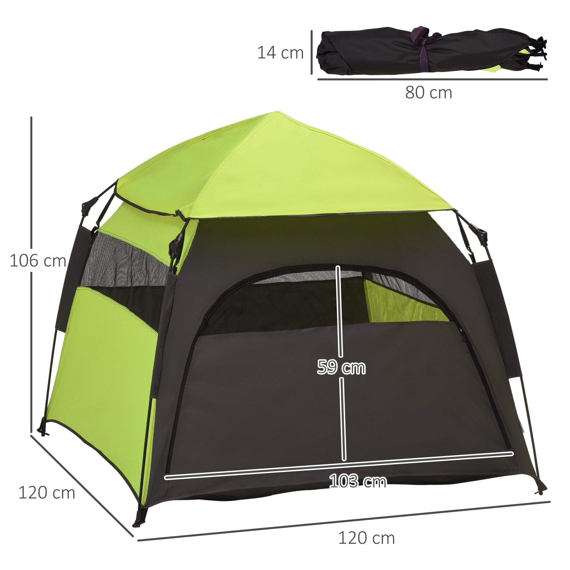 Pet Tent Teepee, Outdoor Use Sunshade Mesh Window, Green