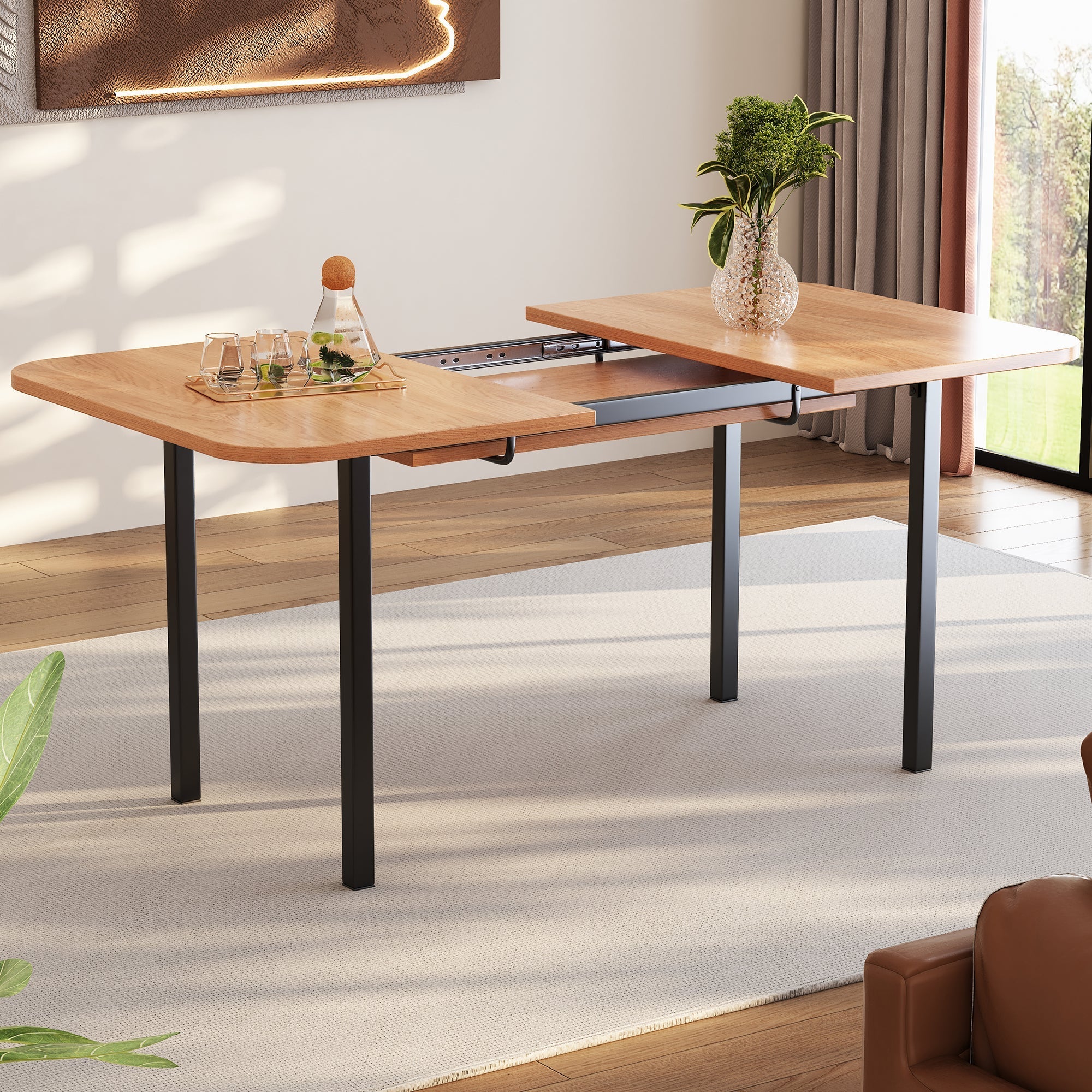 Classic Dining Table Extendable 120-160 cm 4-6 Seater - Natural Wood Finish