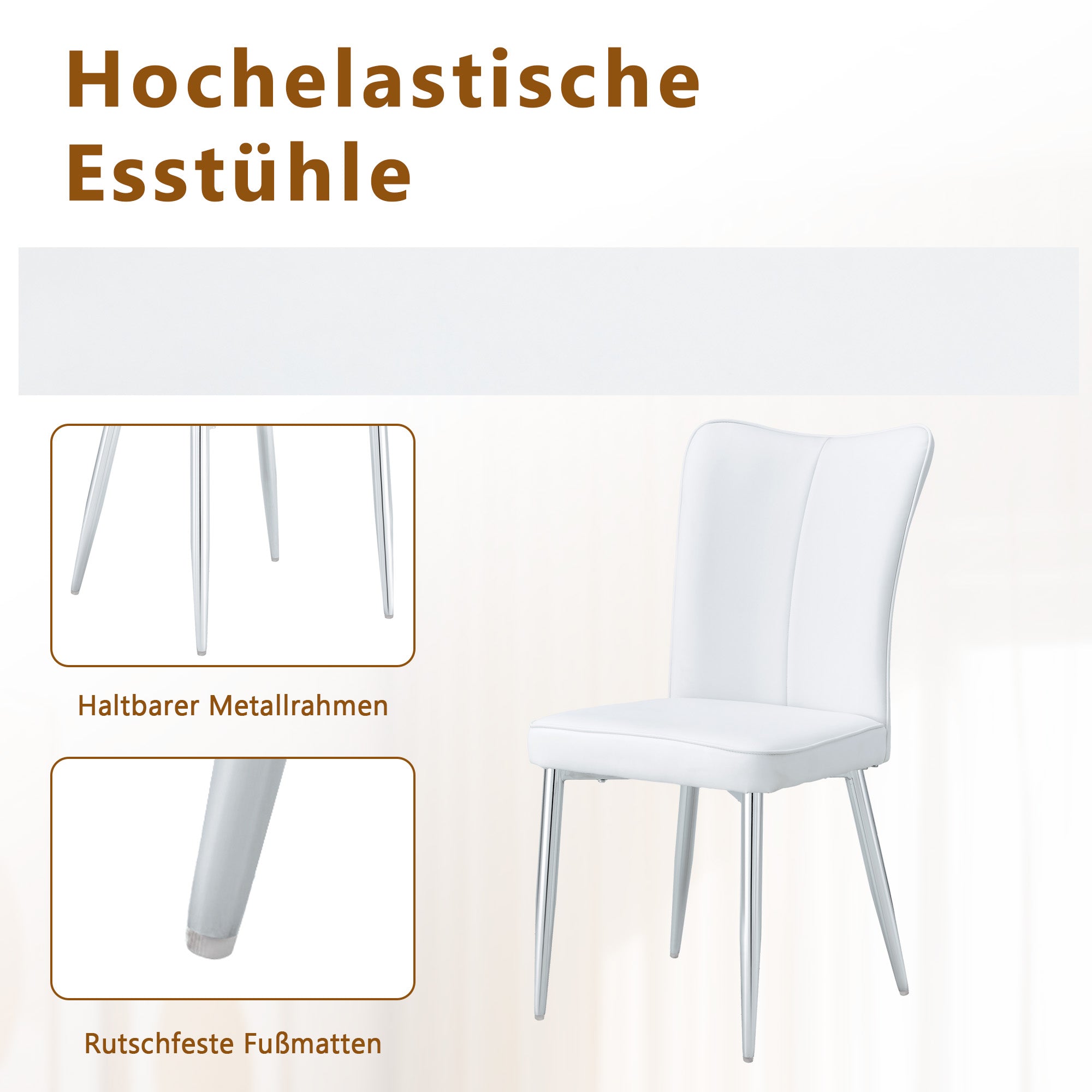 Modern Dining Set 85cm Tempered Glass Table with 2 PU Chairs - White