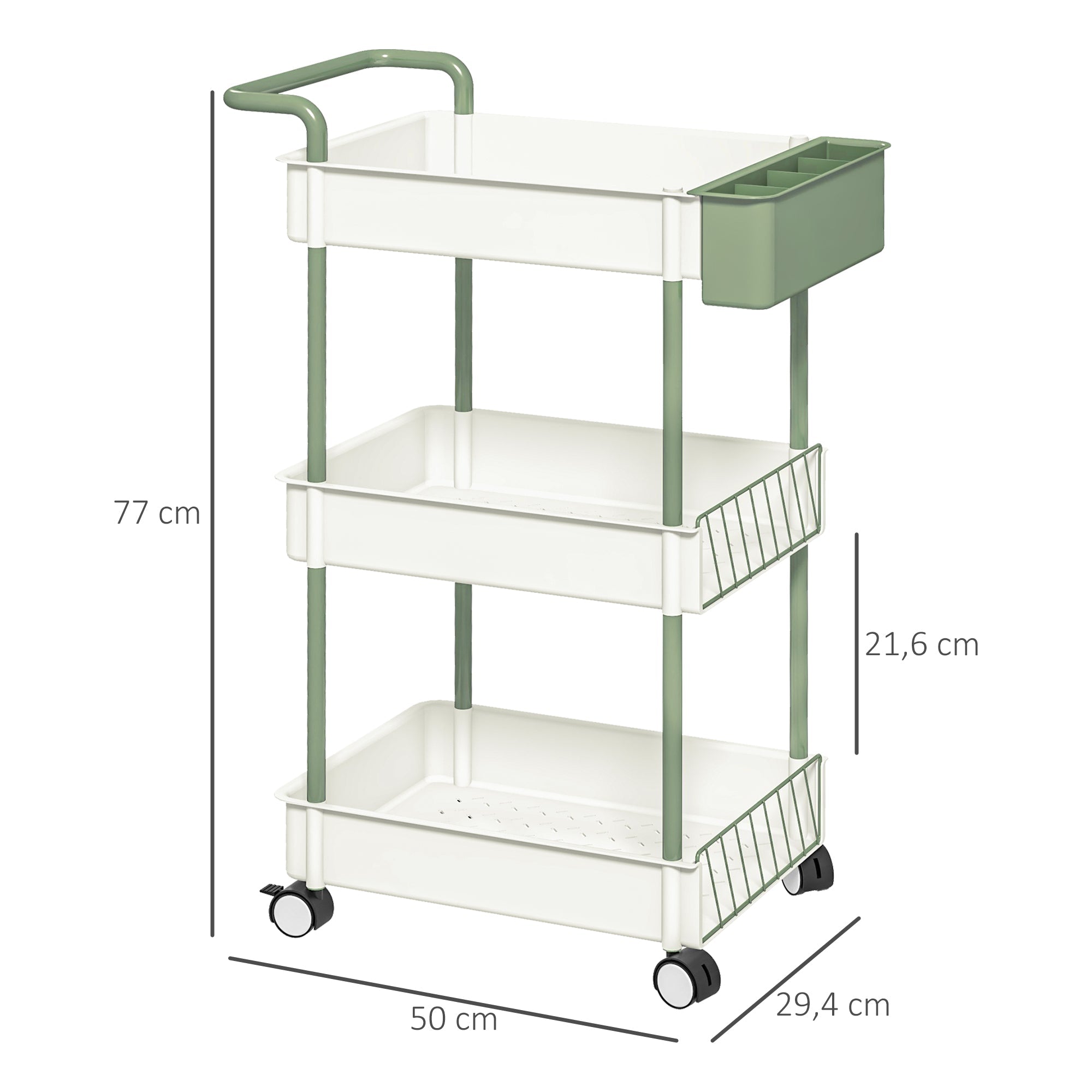 Rolling Serving Cart, 3 Tier Hanging Basket, Steel White