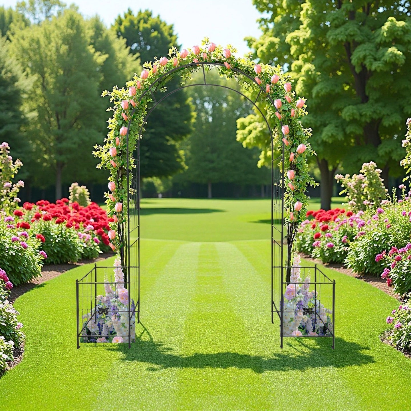 Garden Arch Arbor Trellis for Climbing Plants Outdoor Wedding Arch, Black Metal