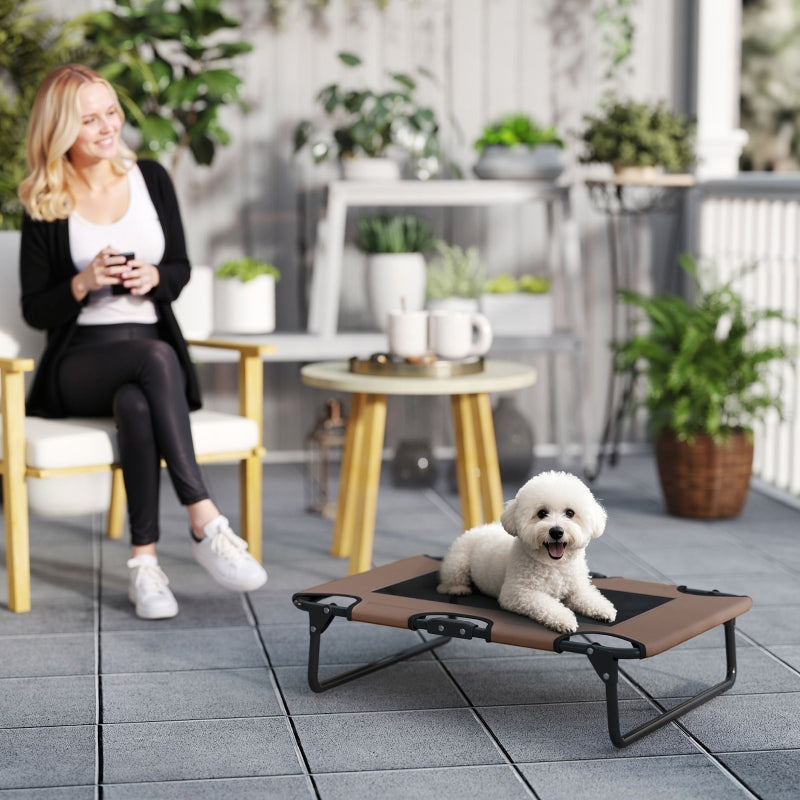 Elevated Dog Bed, Foldable Outdoor Mesh Lounger, Coffee Oxford