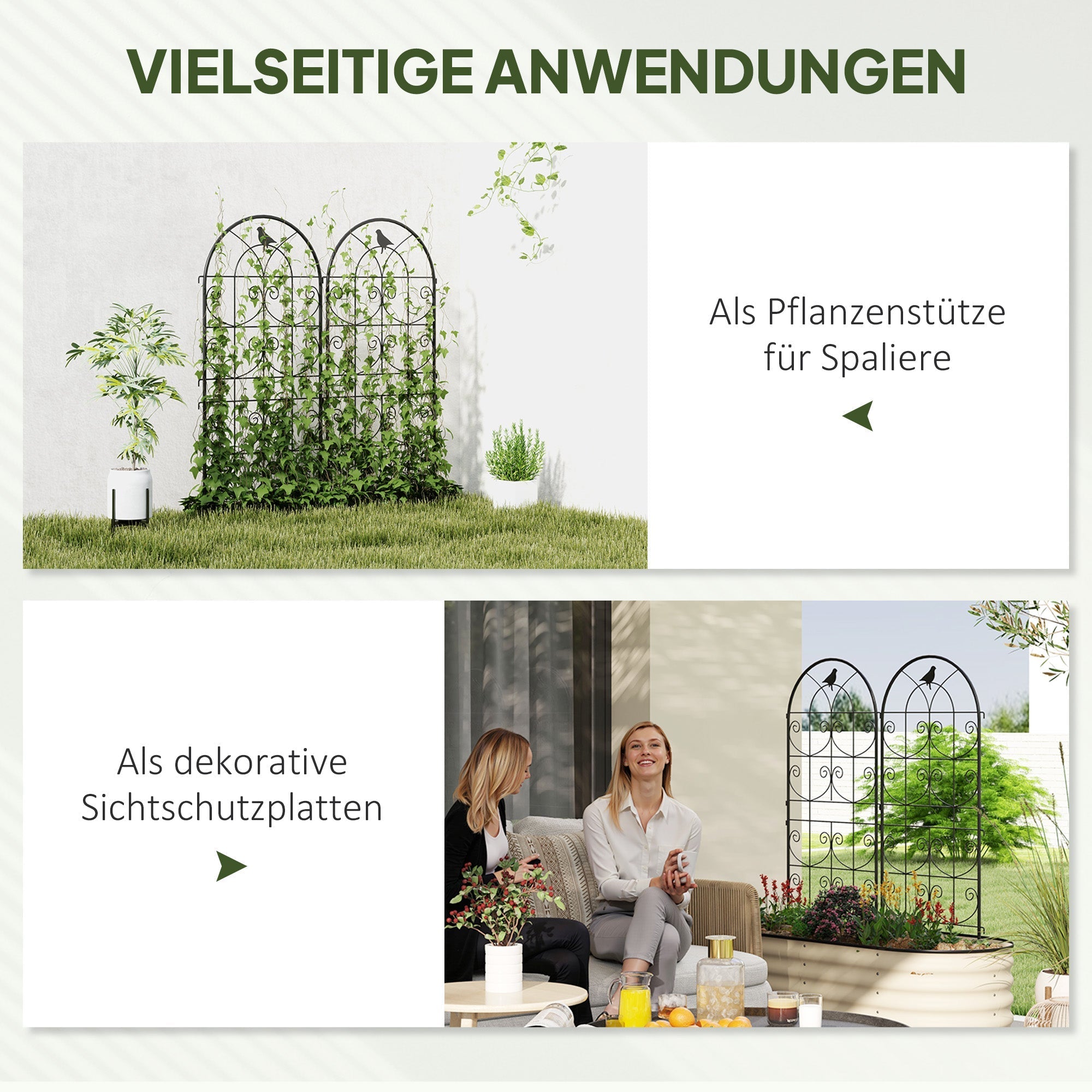 Metal Trellis Set of 2, Rustproof Bird Design 50x120cm, Black