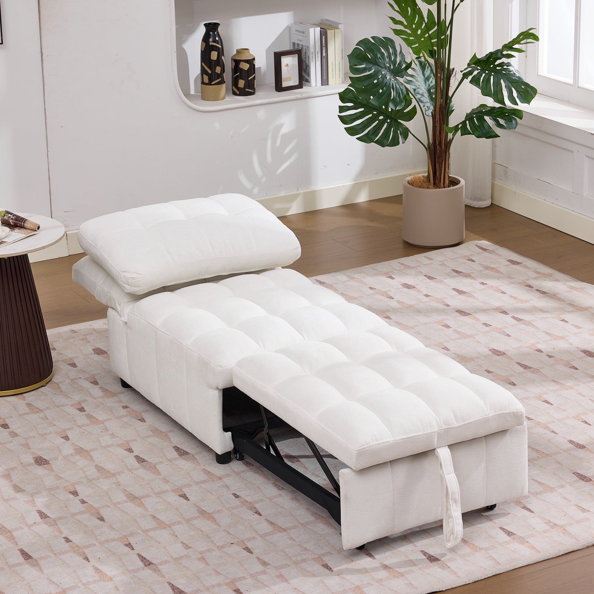 Sleeper Sofa with Adjustable Backrest and Foldable Pull-Out Design, White
