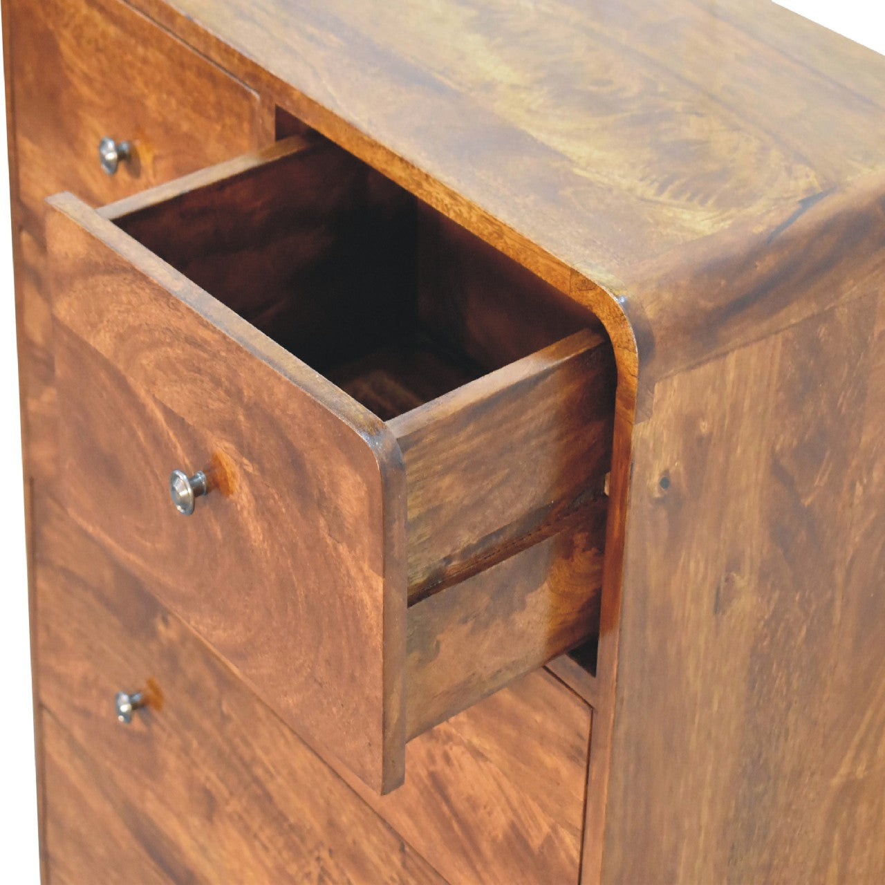 Solid Wood 2 over 3 Curved Chestnut Chest with Nordic Legs, Dark Brown