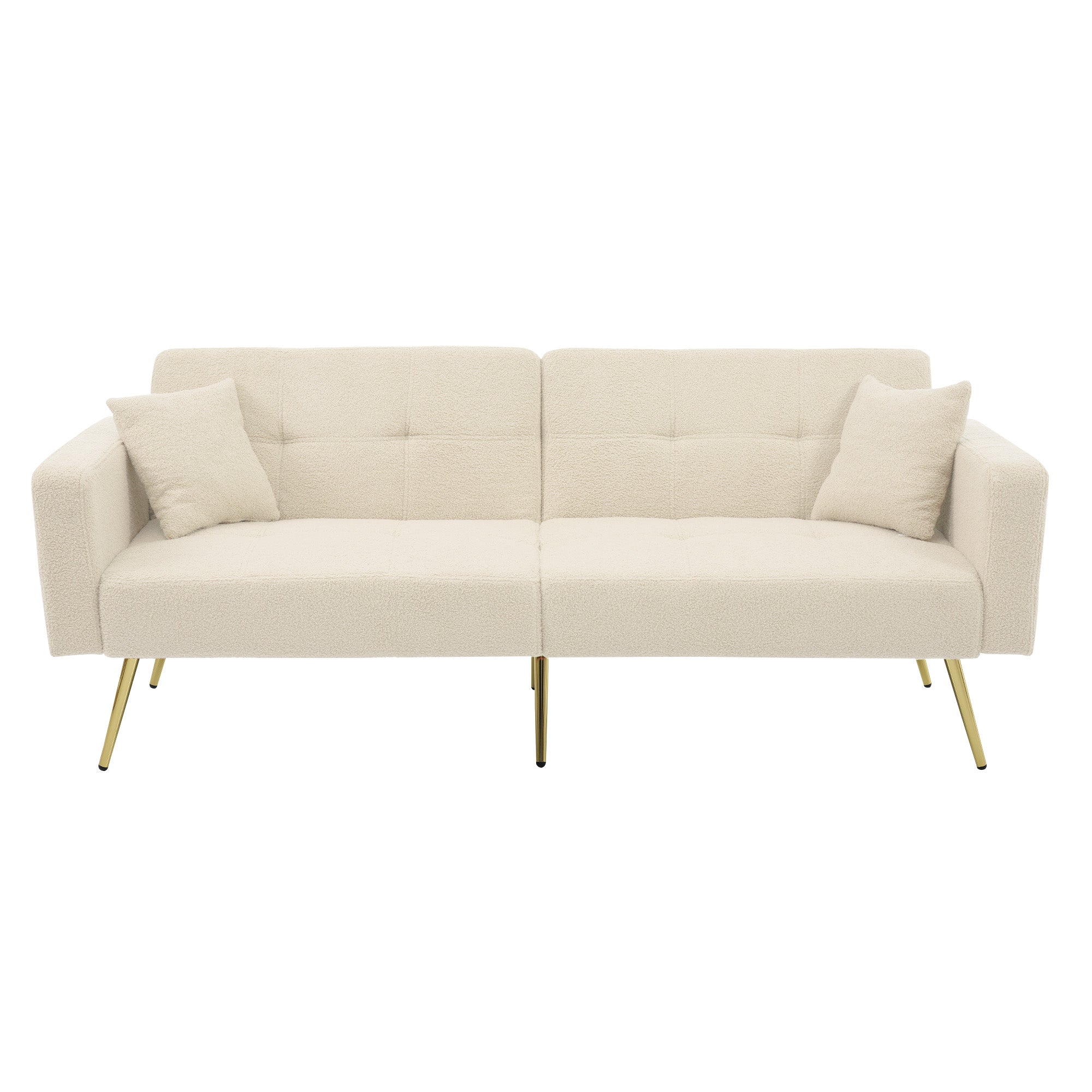 Sofa Bed Adjustable Angle Gold Legs with Cushions & Storage Pockets