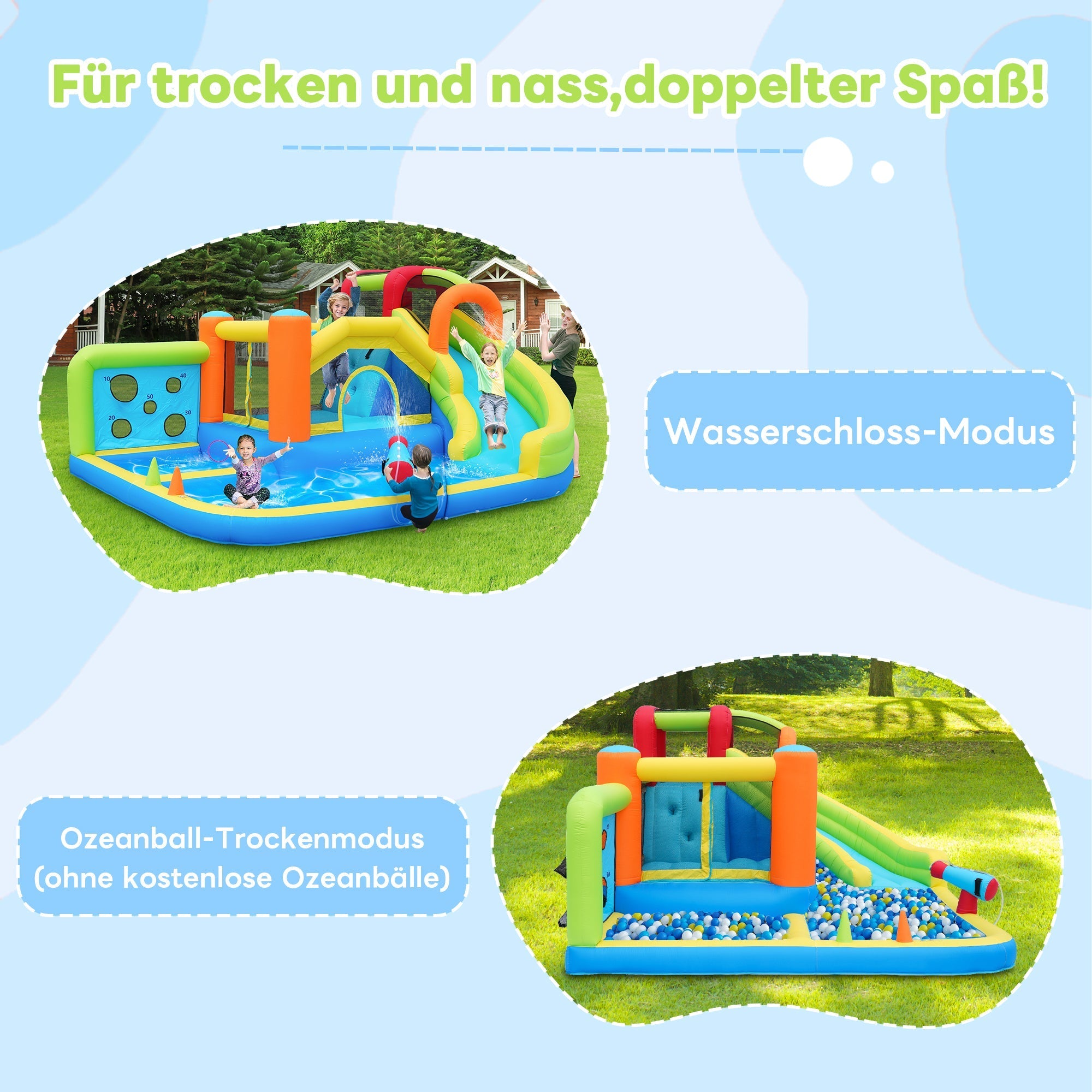 Bouncy Castle with Blower, Multifunctional Water and Trampoline Park