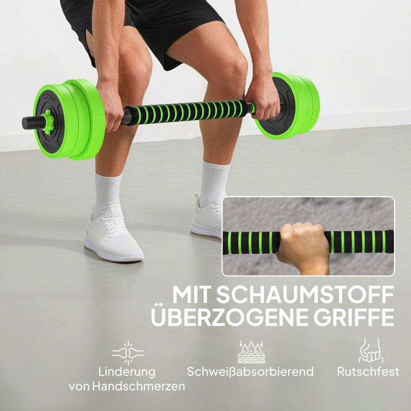 4 in 1 Dumbbell Set 20kg Adjustable Barbell Kettlebell Push-up Handles - Green