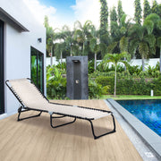 Foldable Sun Lounger 4-Position Adjustable Backrest Steel Mesh Fabric, Beige