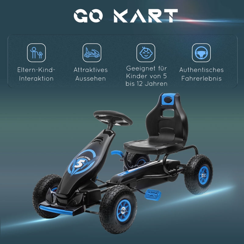 Children's Go-Kart with Pedals, Adjustable Seat, Blue and Black