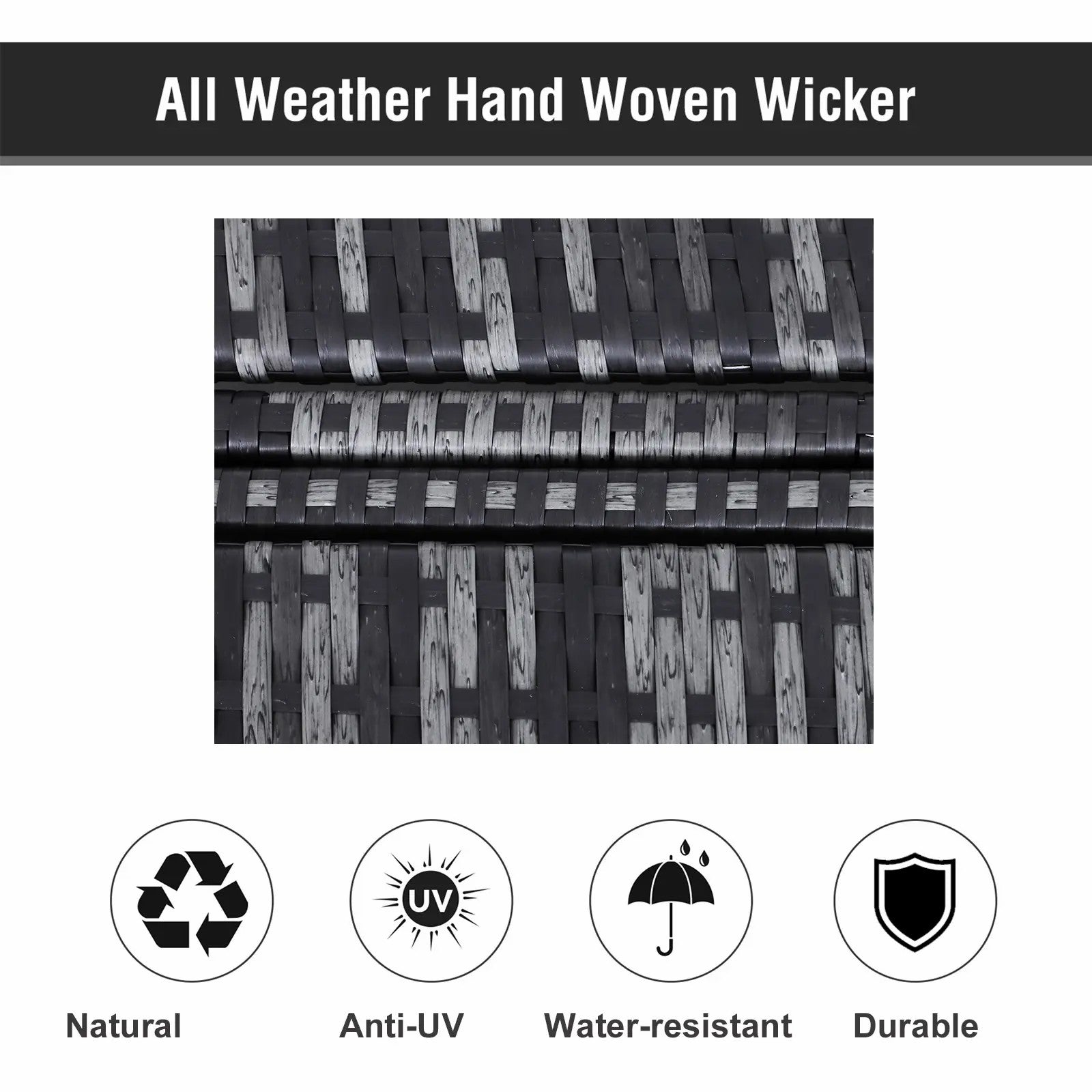 2 Seater Rattan Lounger Adjustable Double Chaise with Cushion - Grey