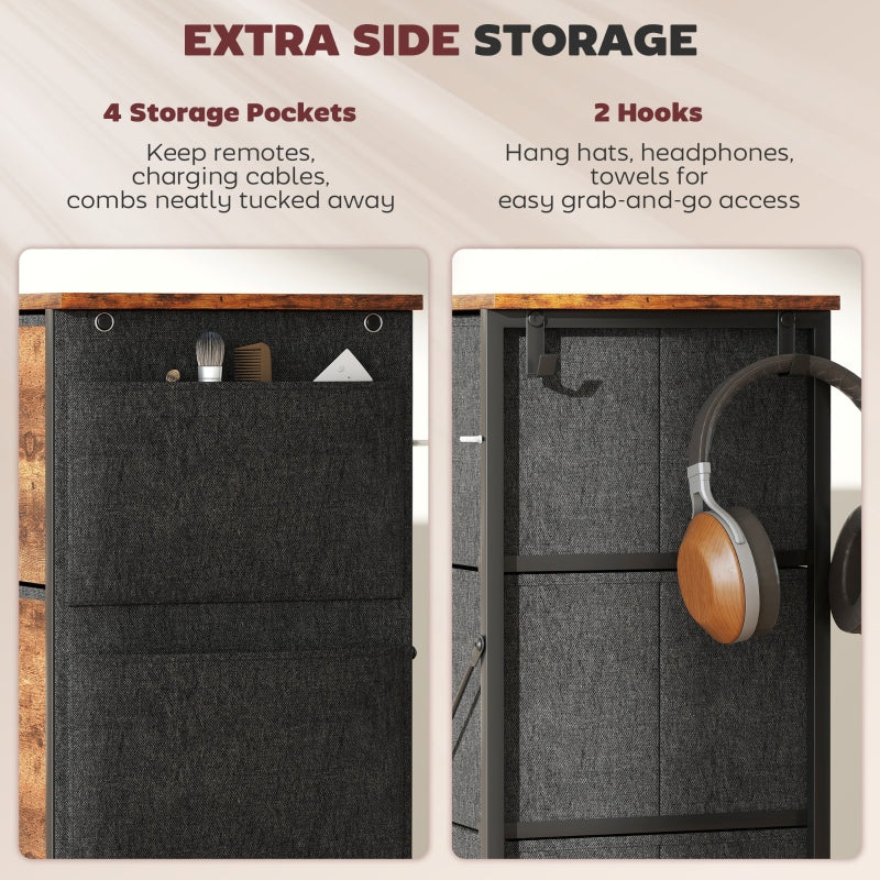 Chest of Drawers, Four Fabric Drawers, Rustic Brown