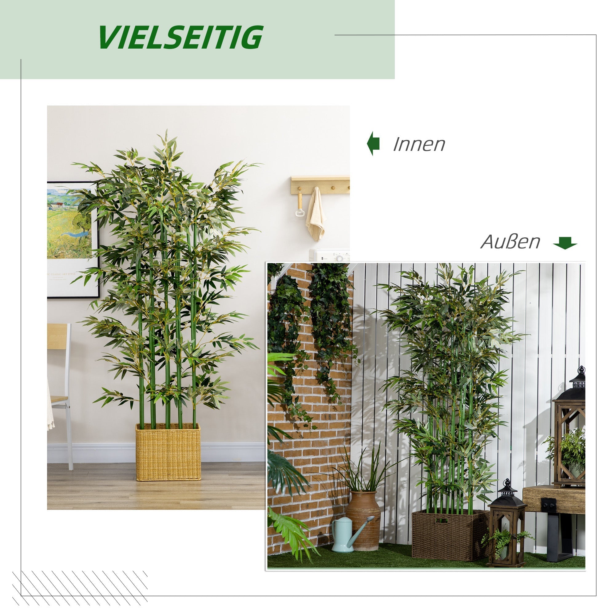 Artificial Bamboo, 180 cm Plant, Pinewood Pot, Green
