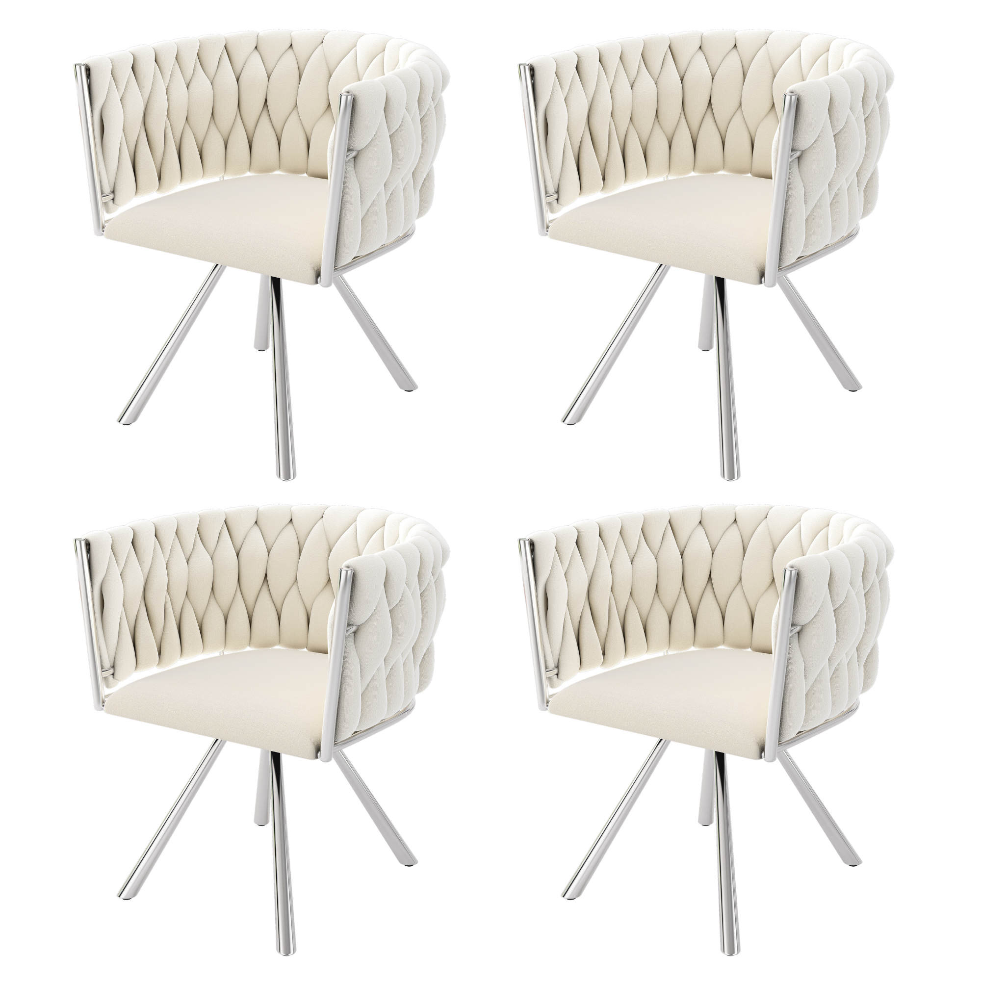 Velvet Dining Chair, Set of 4 Luxury Swivel Leisure Chairs with Metal Legs, Beige and Silver