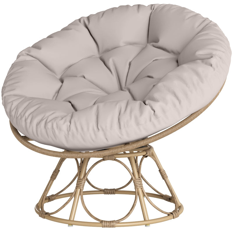Papasan Chair, 360° Rotatable Wicker, Light Gray