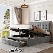 Upholstered Bed, 4ft6 Double (135x190cm) with Large Storage Space, Slats & Headboard, Grey Velvet