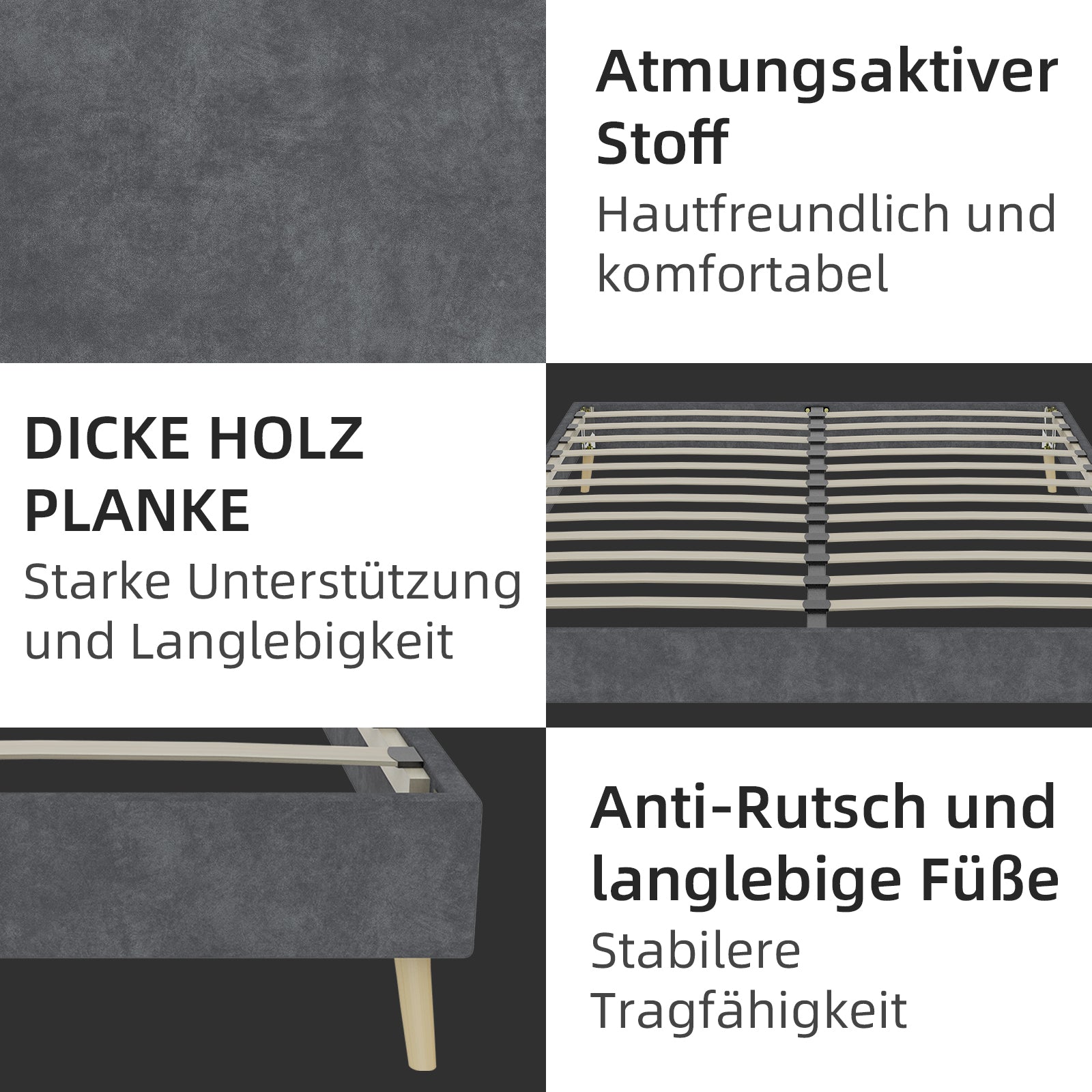 Modern Minimalist Bed Frame 160x200cm Low-Profile Dutch Velvet Grey