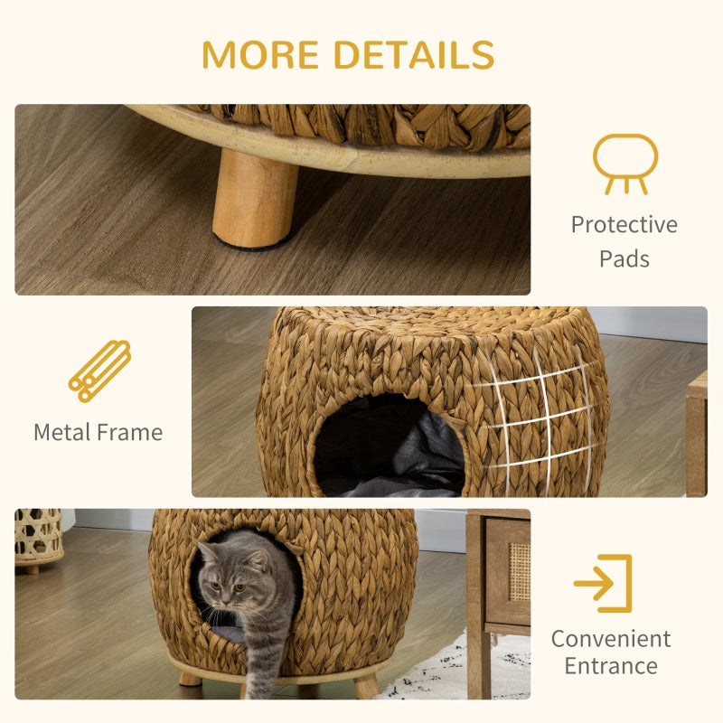 Cat Bed Cat House Stool, Washable Cushion, Wicker