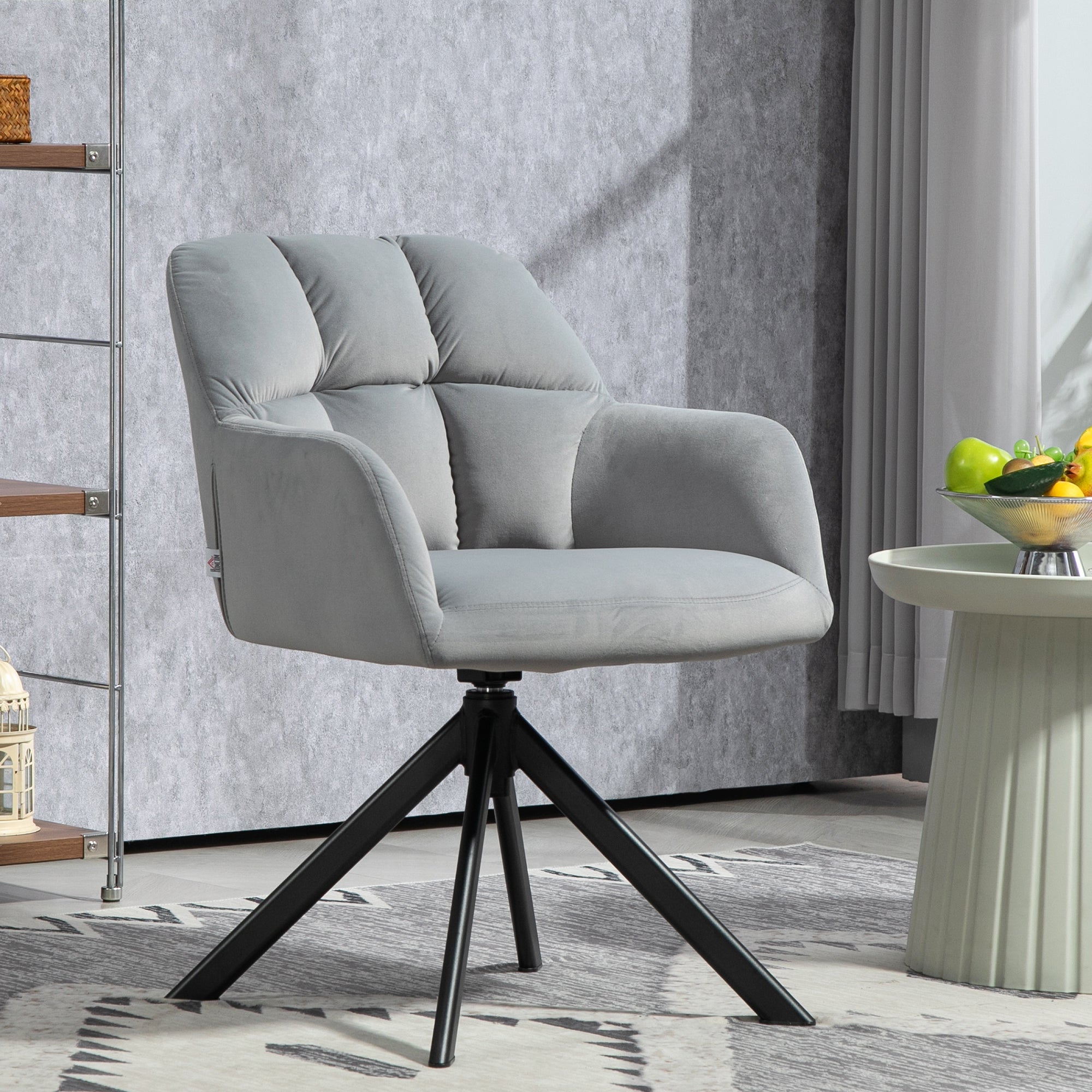 Swivel Lounge Chair with Armrest, Metal Legs, Grey Velvet