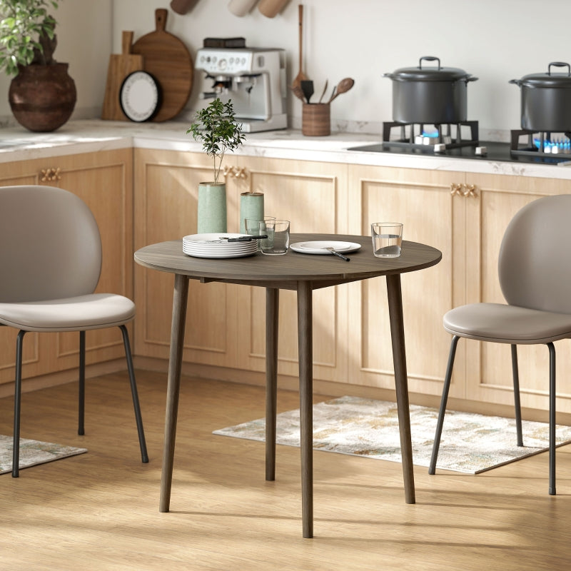 Folding Dining Table for 4, Round Drop Leaf, Space Saving, Grey Wood