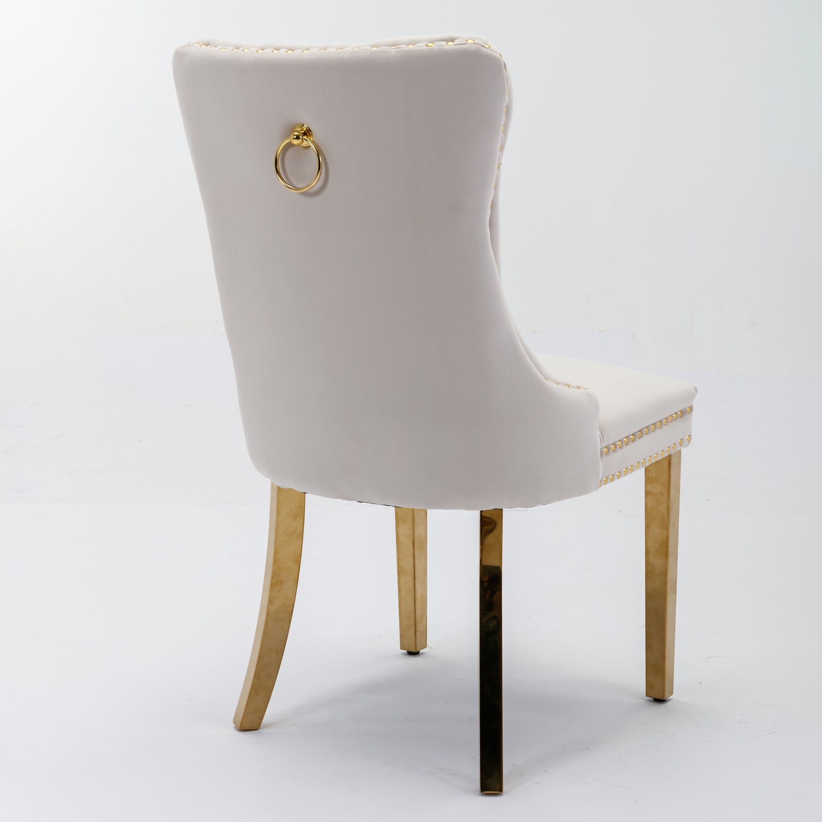 A&A Furniture Nikki Collection Tufted Velvet Dining Chair Set of 2 Gold Legs - Beige/Gold