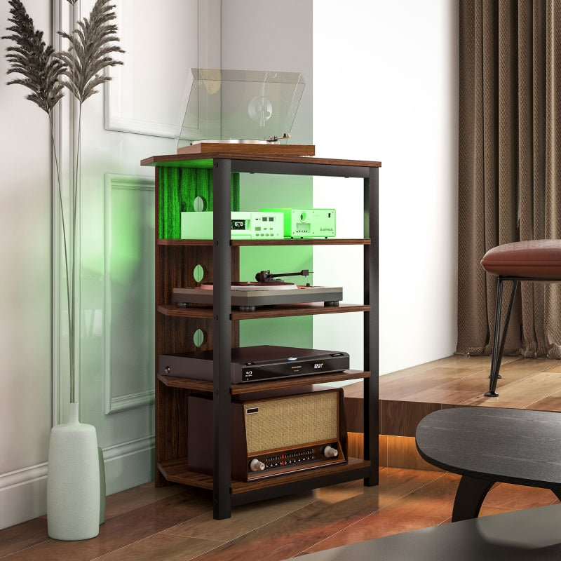 4-Tier Corner TV Stand with Storage, LED Lights, Cable Management, Small TV Unit Entertainment Centre for TVs up to 29"