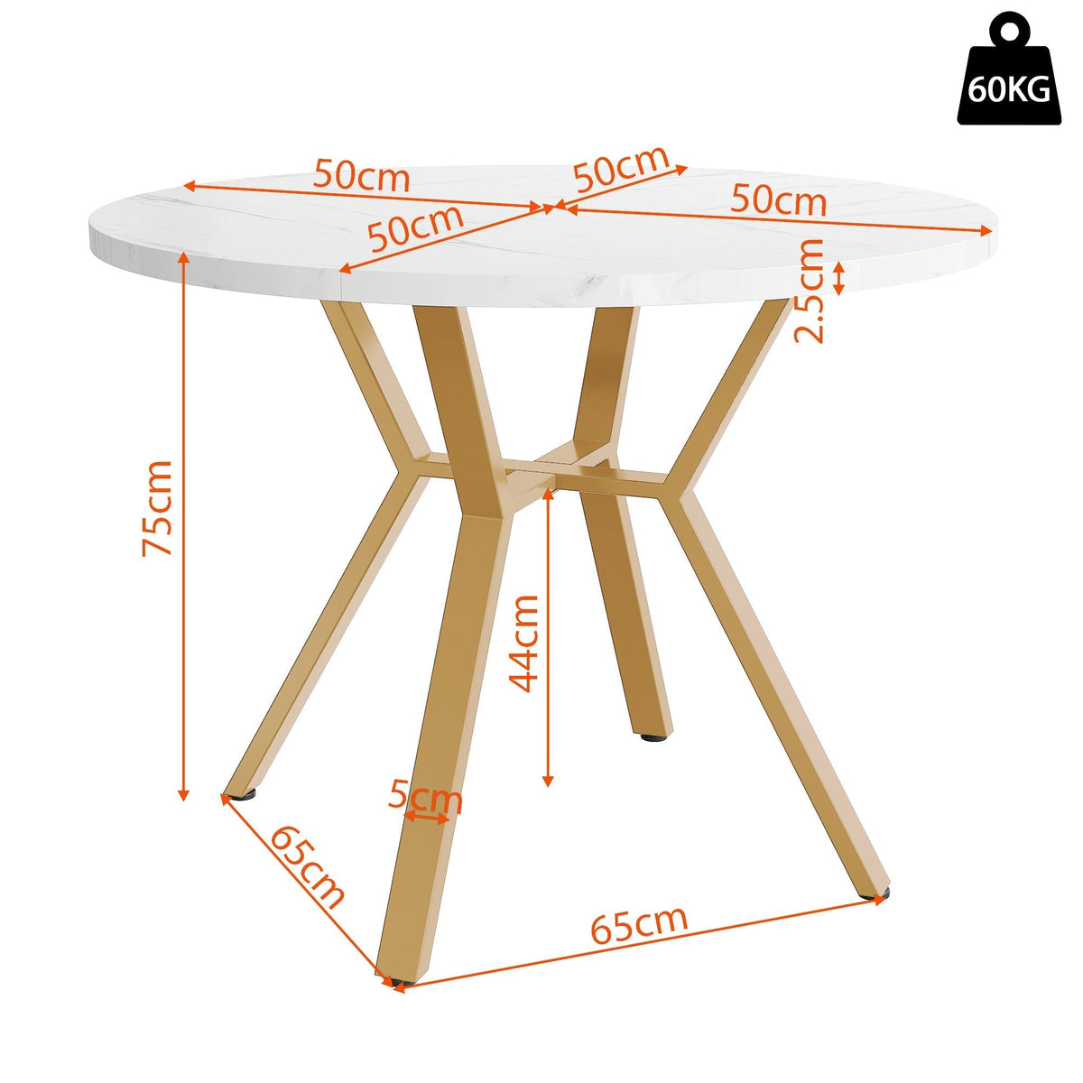 Round Marble Dining Table 1m and X-Leg Coffee Table - Black Gold