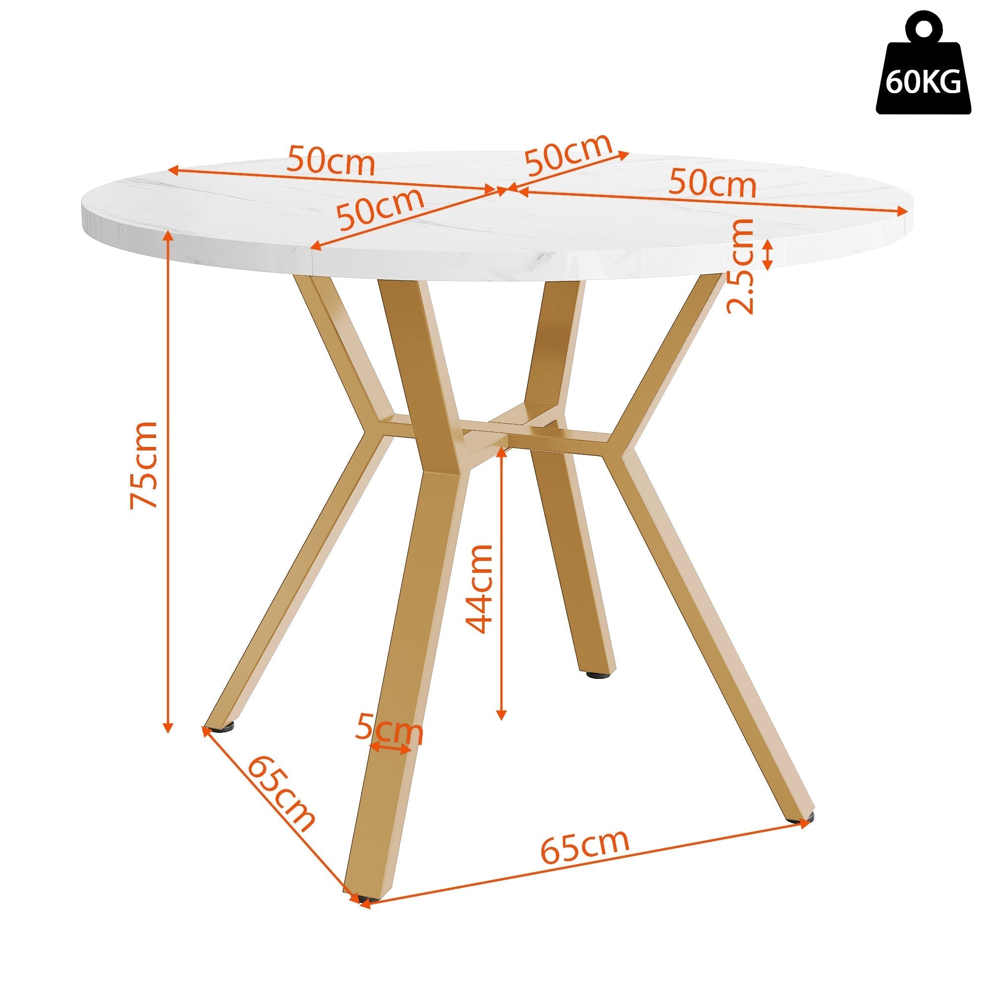 Dining Set 5-Piece Round Marble Table & 4 Velvet Chairs Gold Legs - Black