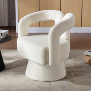 Swivel Barrel Armchair 360° Round Fluffy Fabric, Beige