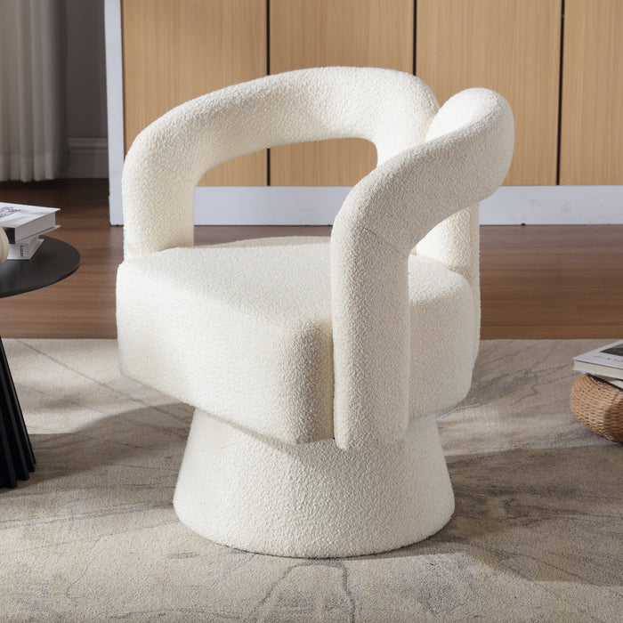Swivel Barrel Armchair 360° Round Fluffy Fabric, Beige