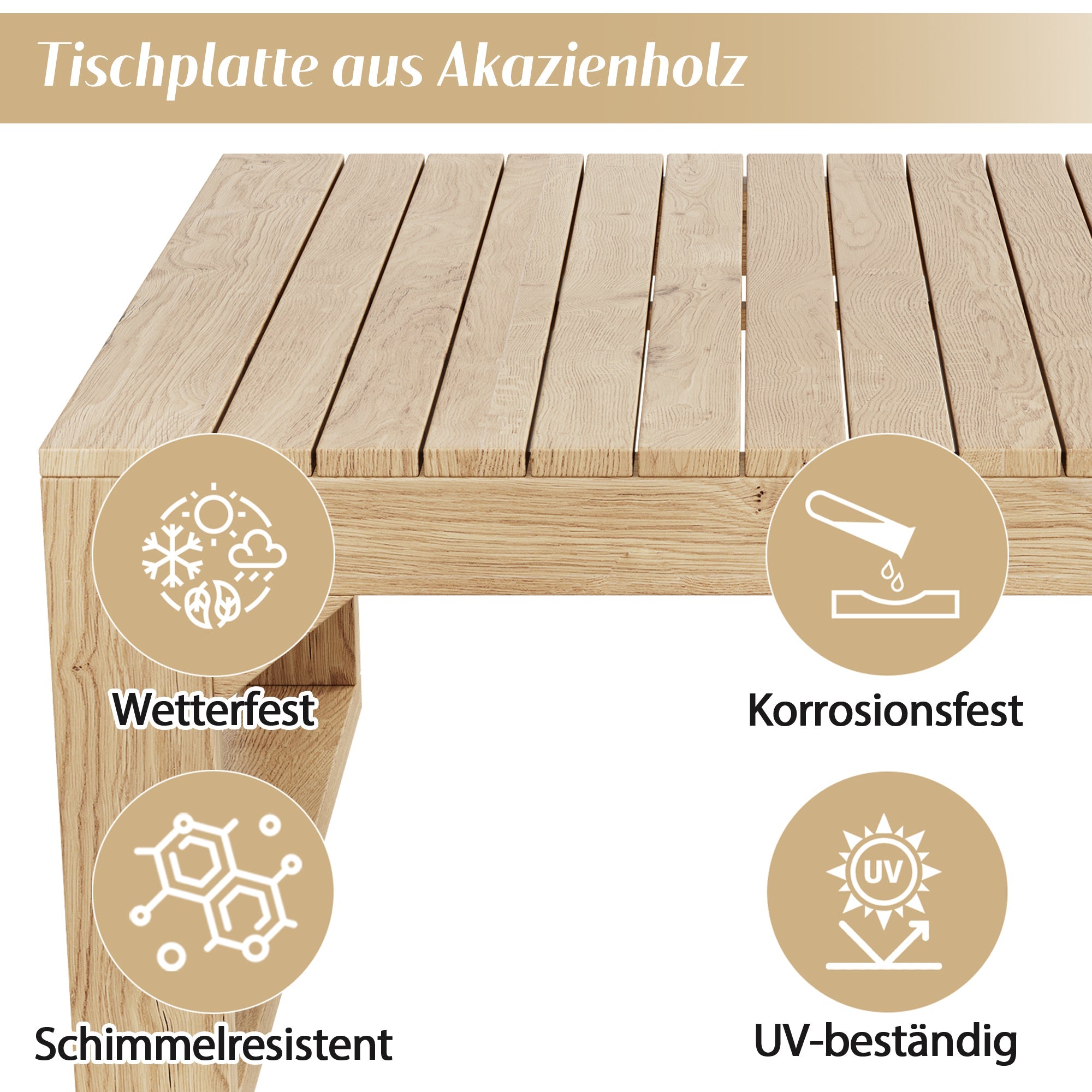 Garden Furniture Set with 5 Pieces for 4-6 People, Acacia Wood and Cream Canvas