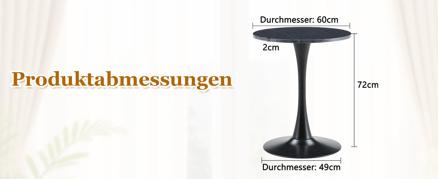 Round Side/Dining Table 60cm Marble Look - Black MDF