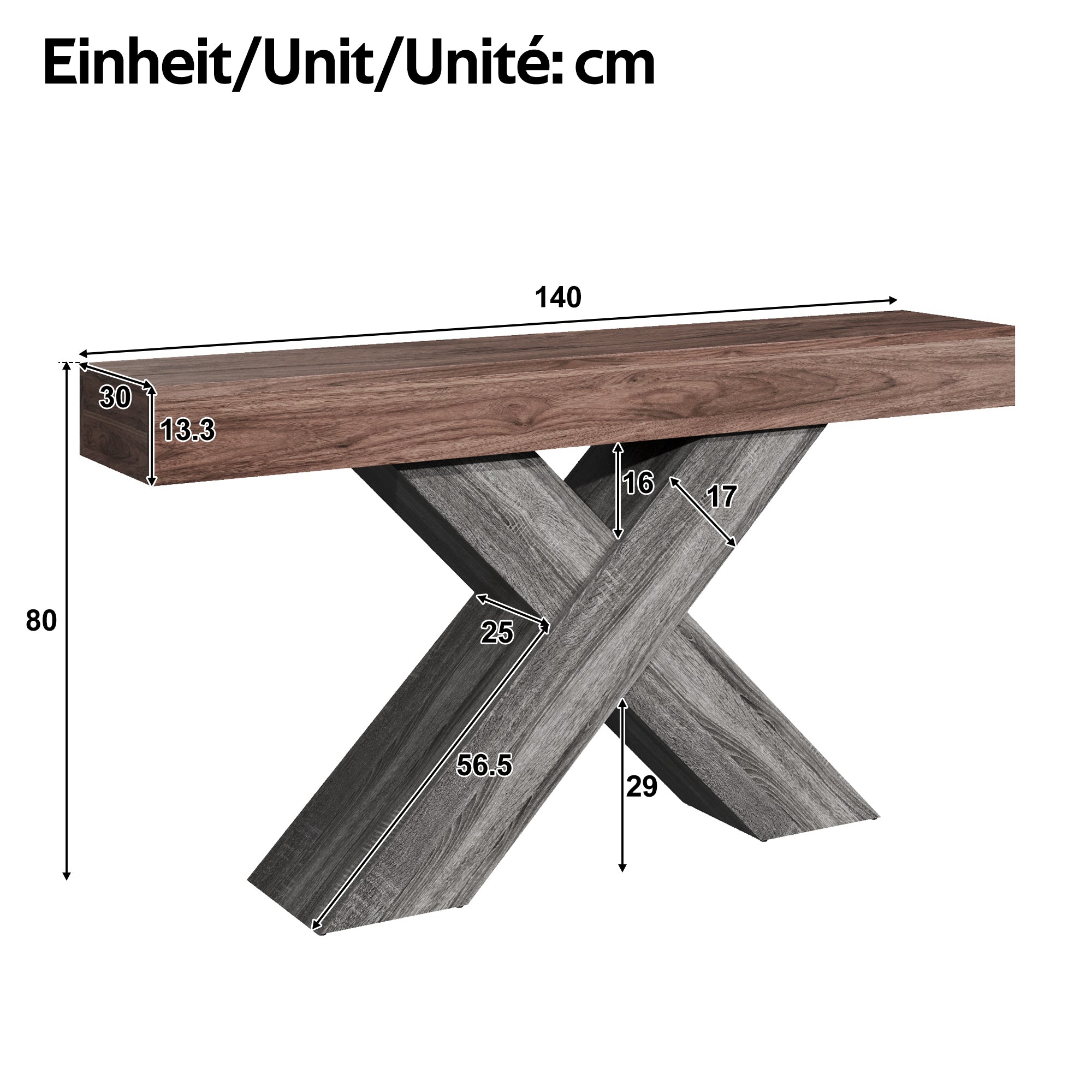 Console Table with X-Shaped Legs, Narrow Side Table for Hallway and Living Room, Wood Look Chipboard