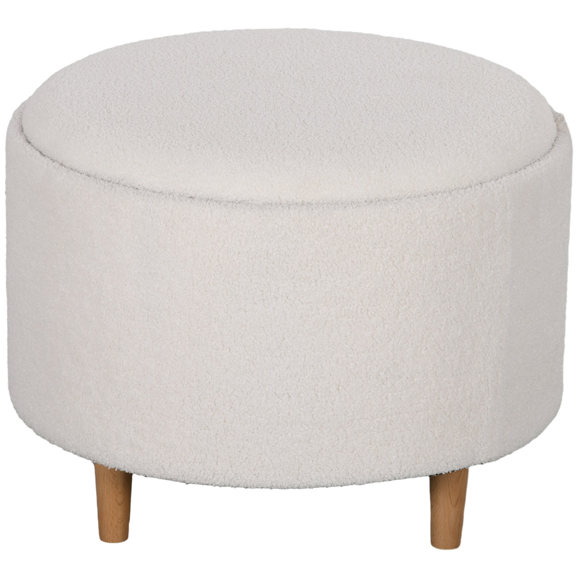 Ottoman Round Upholstered Storage Hinged Lid Wooden Legs, White