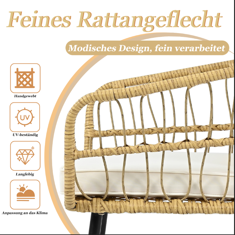 5-Piece Garden Lounge Set 1 Table 2 Chairs 2 Stools - Rattan Natural