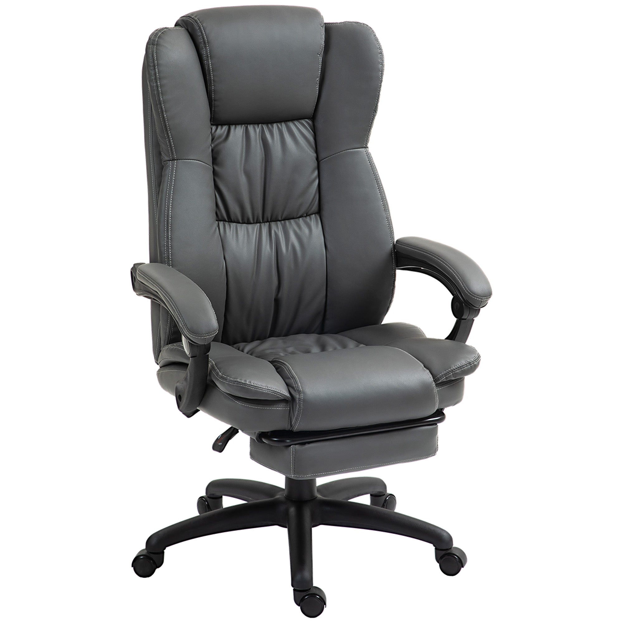 Office Chair Executive Swivel Height Adjustable Footrest Headrest Reclining Massage Dark Grey Faux Leather