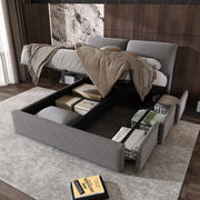 Upholstered Bed with Hydraulic Lift and 3 Drawers, 140x200 cm, Grey Velvet