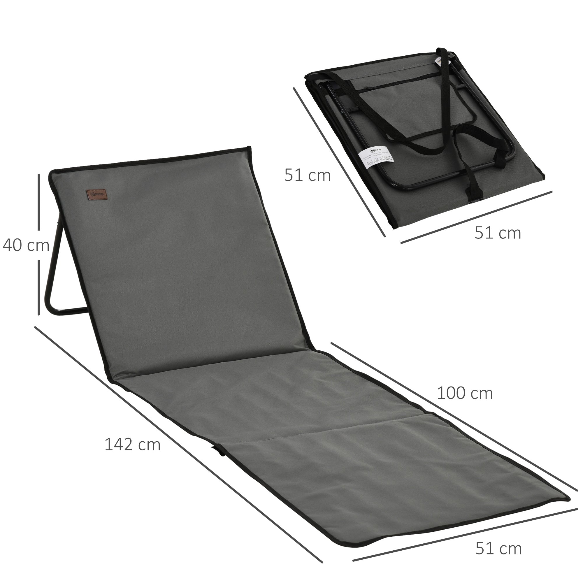 Beach Mats (Set of 2) Foldable Adjustable Loungers with Bag, Oxford Fabric, Grey