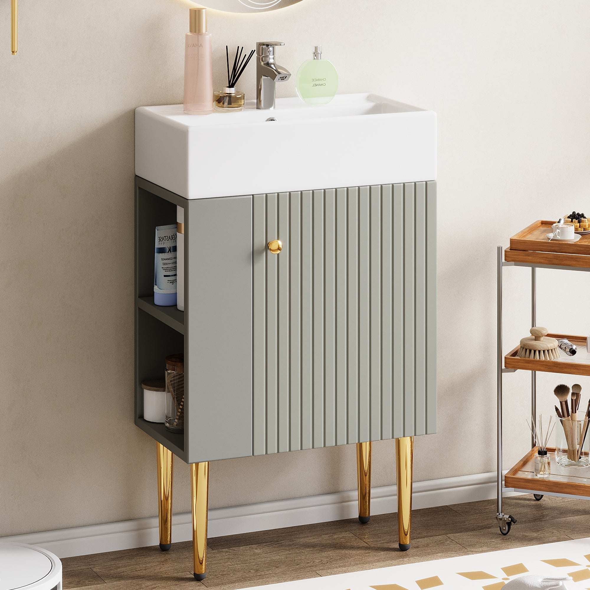 Bathroom Furniture Washbasin with Vanity Unit, 55 cm, Small Guest, Light Grey