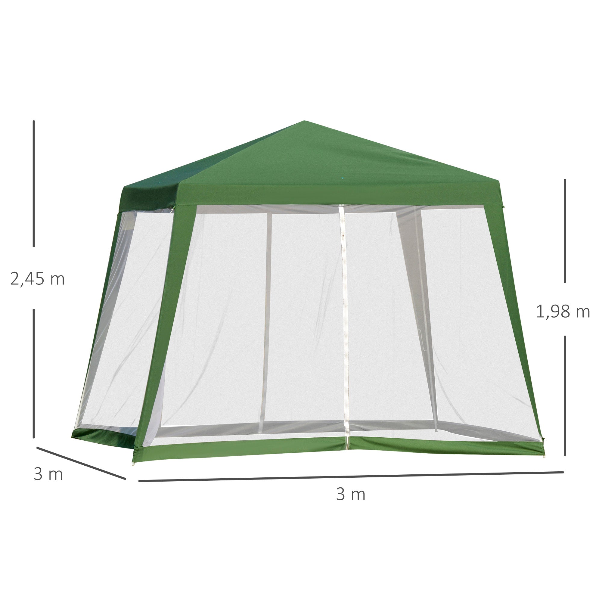 Gartenpavillon Partyzelt 3x3 m Wetterfestes Moskitonetz, Metall & Polyester, Grün