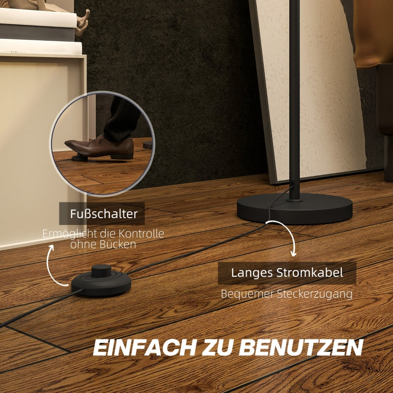 Floor lamp with fabric lampshade E27 socket foot switch, black