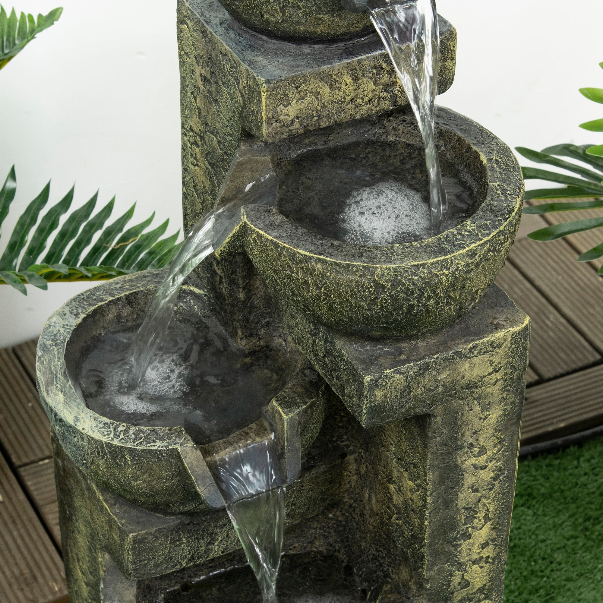 Garden Fountain with 4 Adjustable Flow Levels, Water Feature Waterfall, Synthetic Resin