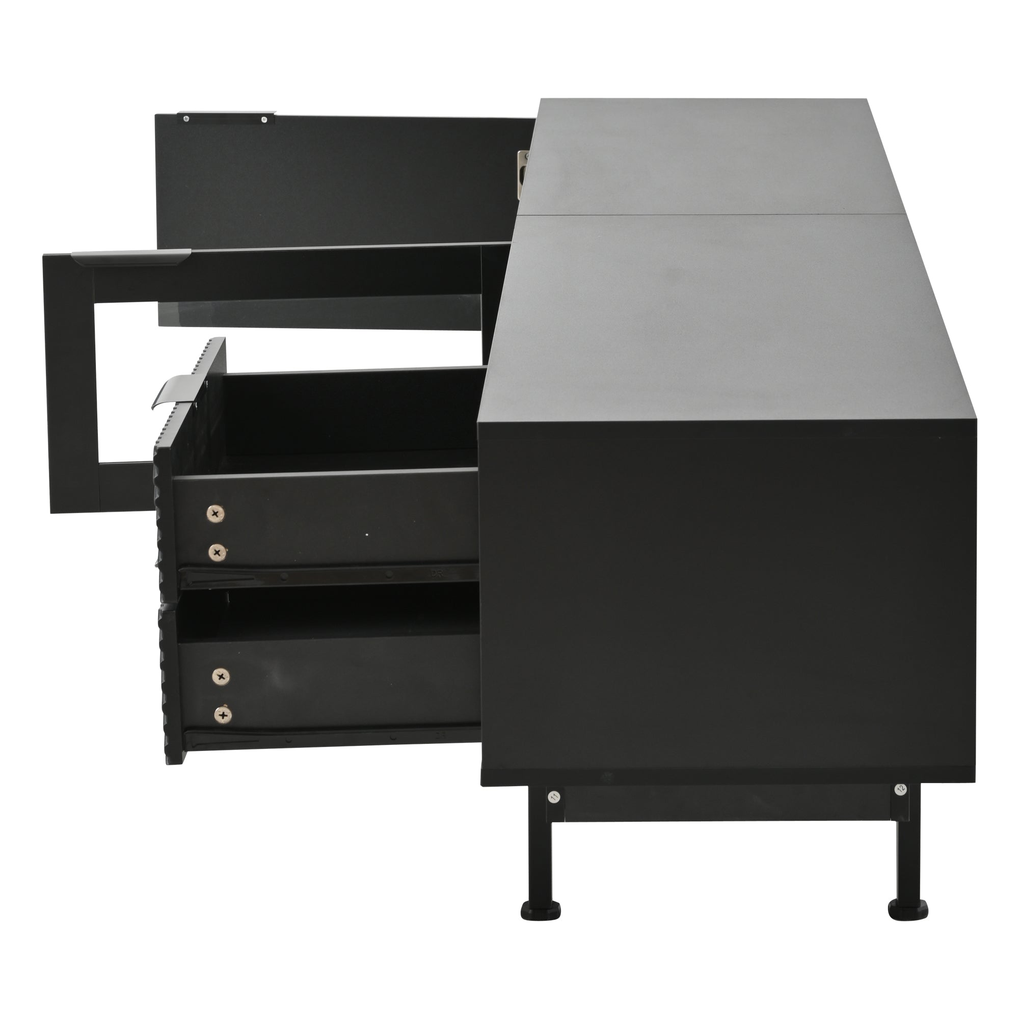 TV Cabinet, 2-Door 2-Drawer Lowboard TV Stand for 80-Inch TVs, Black