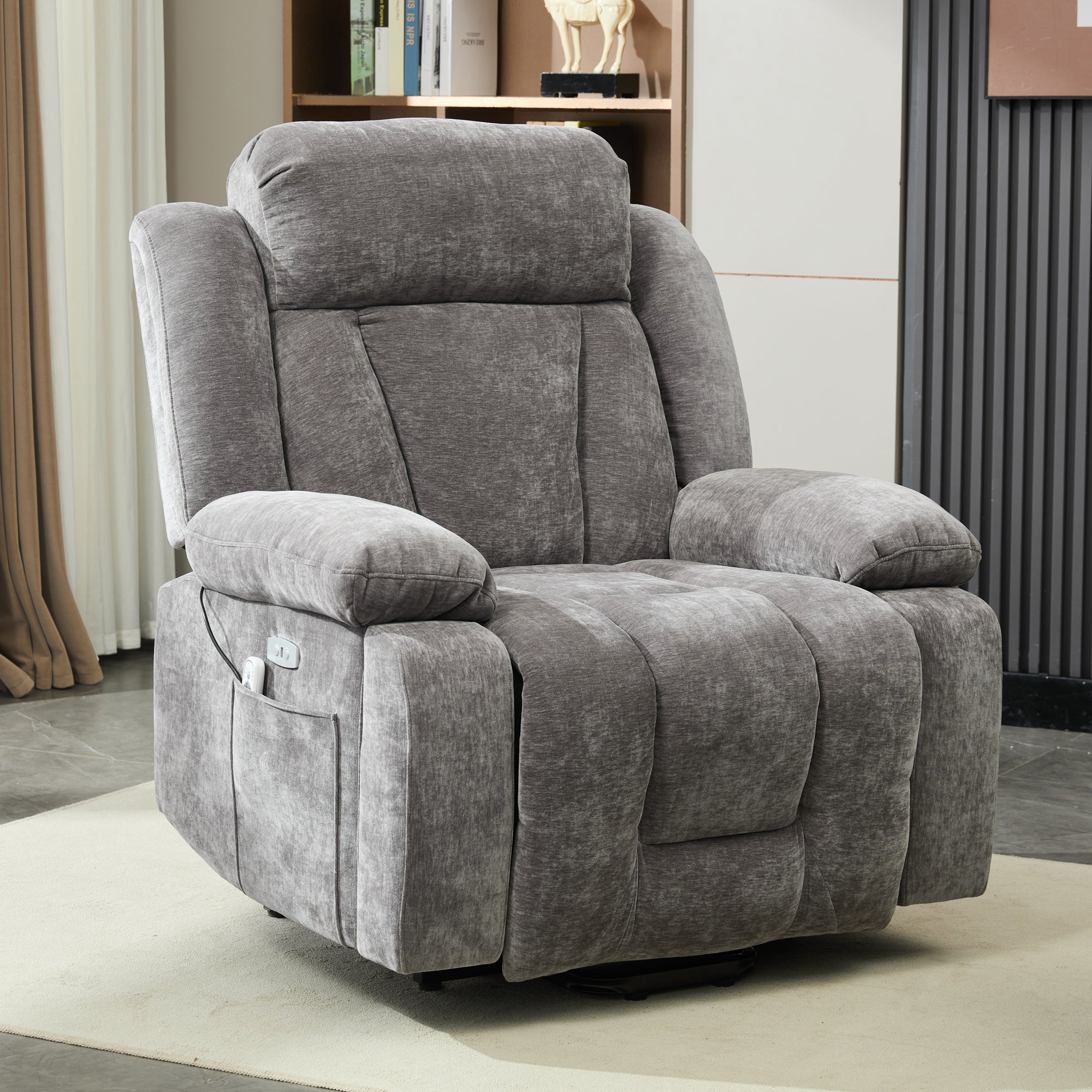 Electric Massage Chair with Lifting Function, Heating, and 8-Point Massage, Grey Fabric