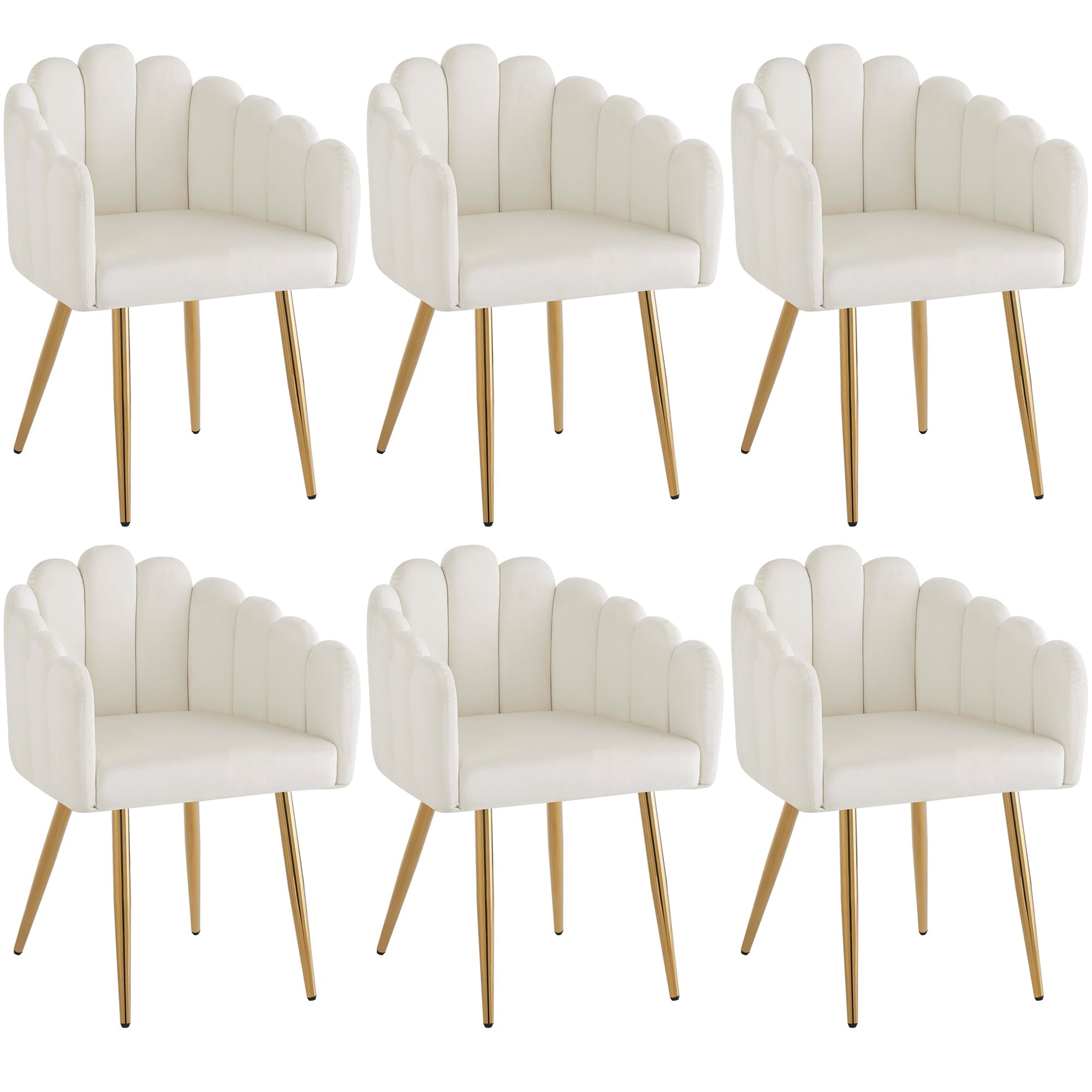 Dining Chair Set of 6 Fan-Shaped Gold Legs Adjustable - Velour